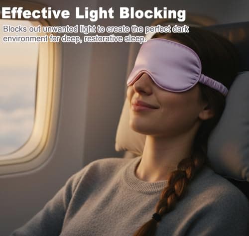 Sleep Mask Satin Eye Mask, Blackout, Light Purple — view 5