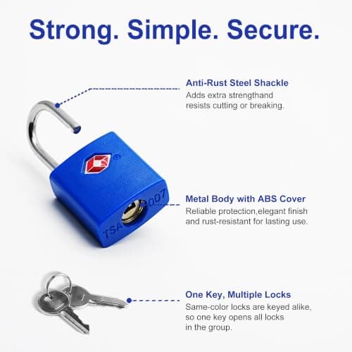 UP Security TSA Approved Luggage Locks 4 Pack, Keyed Alike Small Padlocks with Keys, Travel Locks for Suitcase, Backpack, Bag, Zipper and Outdoor Use — view 3