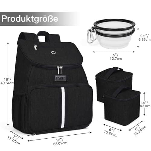 BAGLHER丨Dog Travel Bag, Airline Approved Pet Supplies Backpack, Dog Travel Backpack Accessories Set with 2 Silicone Collapsible Bowls and 2 Food Baskets. Black — view 3