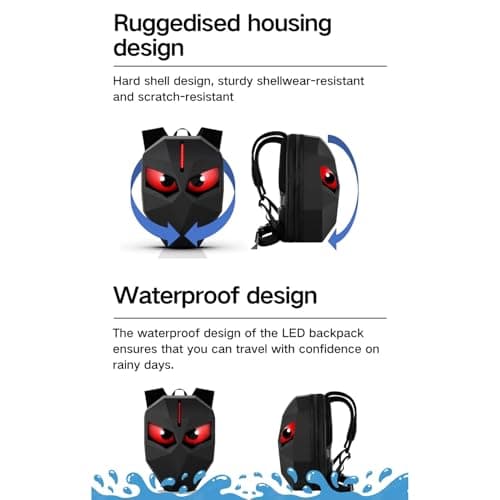 Buachois LED Backpack with Programmable LED Screen, 60x32 Pixel Color Display APP Controlled Hardshell Large Capacity Bag for Laptop Motorcycle Cycling Travel — view 5