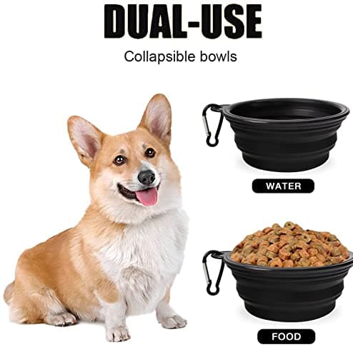 Collapsible Dog Bowl,Collapsible Dog Water Bowls for Cats Dogs, Portable Pet Feeding Watering Dish,Portable Dog Water Food Bowl with Carabiner (Medium(650ML), Black) — view 2