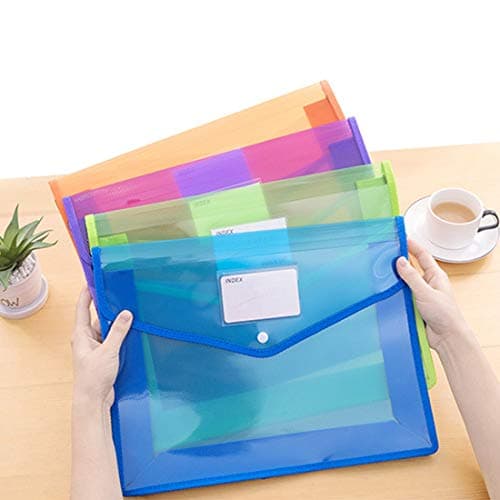A4 Plastic Wallets, 7 Pcs Plastic Folders Document Files Folders Popper Wallet Envelope Pockets Large Capacity with Quick Snap Closure, Card Slot for Office Home School Travel — view 4