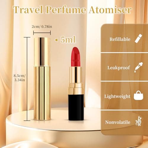 TonJin 5ml Travel Perfume Atomiser Refillable, Small Portable Empty Spray Bottle, Leakproof & Easy To Refill Perfume Decanter Cologne Dispenser for Women and Men(Gold) — view 3