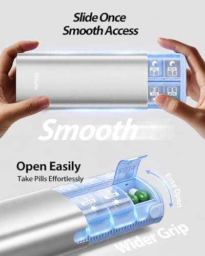 VAYDEER Metal 7 Day Pill Organiser AM PM, 14 Compartment Pill Box, Silver — view 3