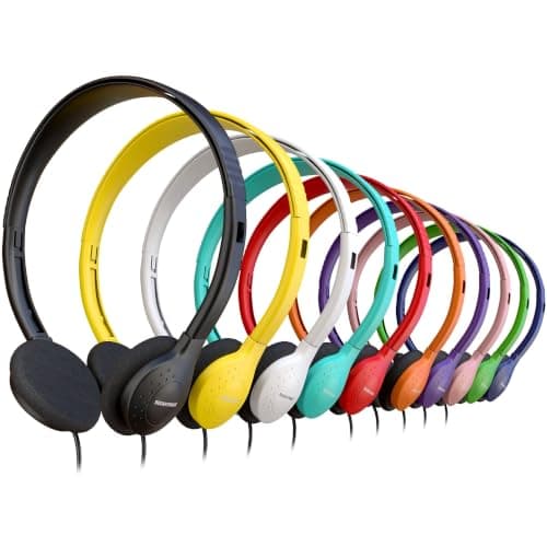 10 Pack Bulk Wired Headphones, On Ear with 3.5mm Jack, 4ft Tangle Free Cable, Comfortable Fit, Affordable and Cost Effective, Ideal for School Classroom Testing Students Events Groups, Mix