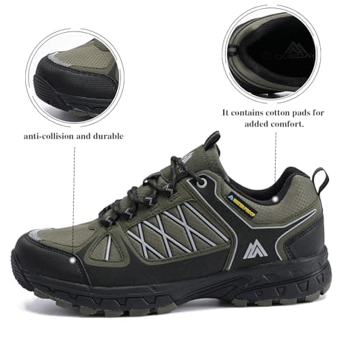 Queday Men's Green Waterproof Hiking Shoes Lightweight Anti Slip Outdoor Grey Breathable Hike Trekking Trails Shoe Size 44 — view 4