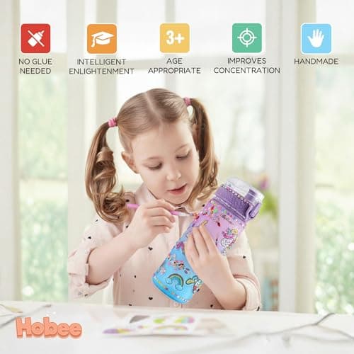 Hobee Decorate Your Own Water Bottle for Girls - Purple Unicorn Themed Arts and Crafts Kit for Kids- With Stickers and Sparkles - Crafty Girls Gifts Presents, BPA Free — view 4