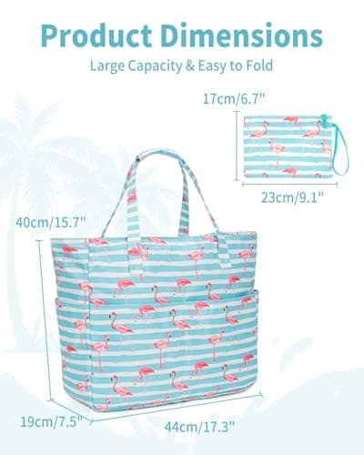 Large Beach Bag with Zip and Wet Compartment Beach Tote Bag, Flamingo — view 3