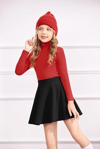 Arshiner Girls Ribbed Turtleneck Long Sleeve Top Red — view 2