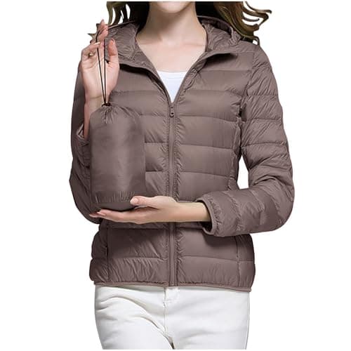 Packable Lightweight Down Jacket Womens Cropped Puffer Jacket,Ultra Light Hood Puffer Jacket,Long Sleeve Zip Up,with Pockets,Short Bubble Overcoats Winter Warm Outwear
