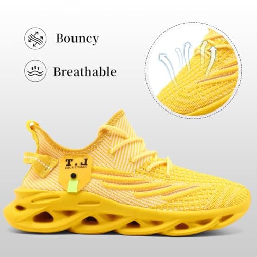 XKOWUO Mens Womens Trainers Walking Running Shoes Non Slip Gym Slip On Tennis Trainers Outdoor Sports Sneakers Lightweight Workout Shoes Yellow Size 11.5 — view 4