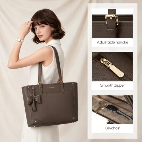 RAINSMORE Tote Bags for Women Large Handbag with 14 inch Laptop Coffee — view 4