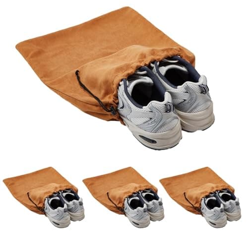 4 Pcs 45 x 35 cm Travel Shoe Bags for Packing with Drawstring,Brown — view 6
