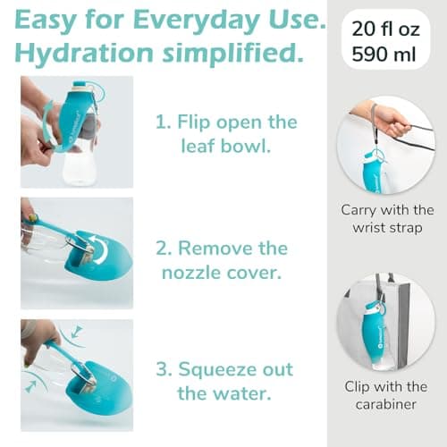 LumoLeaf Dog Water Bottle for Walking, Portable Pet Water Dispenser with Foldable Leaf Bowl – Lightweight Travel Bottle for Small & Medium Dogs, 590 ml — view 5