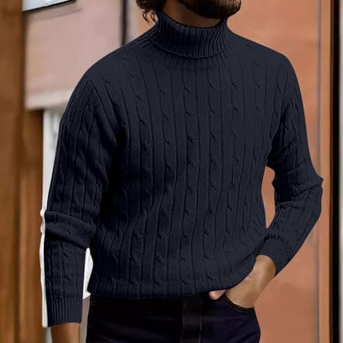 XMWSPO Men's Cable Knit Turtleneck Sweater,Long Sleeve Warm Sweatshirt — view 2