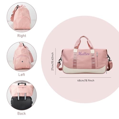 Personalized Waterproof Duffle Bag - Custom Embroidered, Pink — view 2