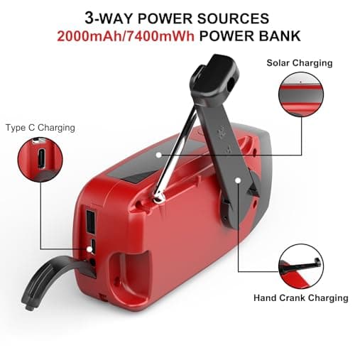 2000mAh Wind Up Solar Radio, Emergency Crank Weather Radio, FM/AM Radios — view 6