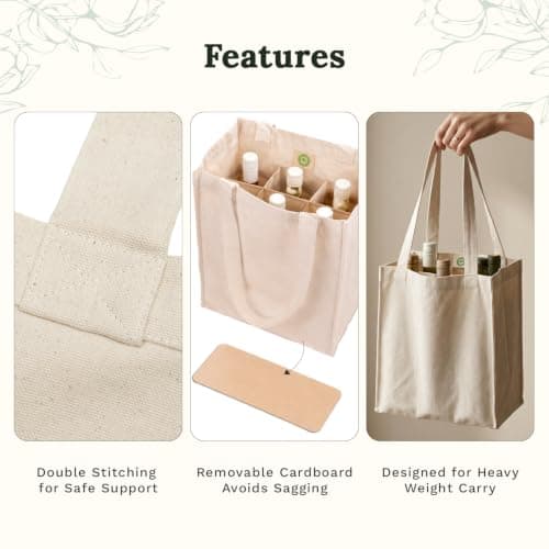 Six Bottle Canvas Wine Tote Bag - Premium Material, Extremely Sturdy, Washable & Reusable Wine Carrier Bag - Double Stitched Reusable Wine Bags - Sturdy 6 Bottle Wine Carrier (1 Bag), Natural Cotton — view 4