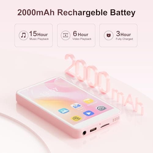 80GB MP3 Player with Bluetooth and WiFi, Mp3 & Mp4 Music Player with Spotify, Amazon Music, Audible, 4.0" IPS Touch Screen Android Player with Speaker, FM Radio, Up to 512GB (Pink) — view 5
