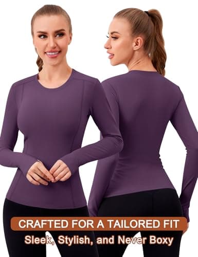 IECCP Long Sleeve Thermal Shirts for Women Thermal Shirt Compression Baselayer Tops Fleece Lined Undershirt Crew Neck Ladies Underwear Base Layer Top Purple S — view 2