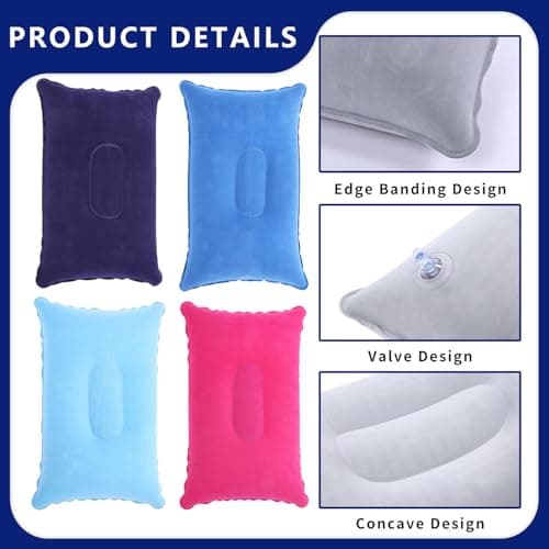 5-Pack Inflatable Travel Pillows, Lightweight & Compact Blow Up Pillows for Camping, Hiking, Beach, Airplane, Office - 22x34cm, Water-Resistant, Adjustable Comfort — view 3