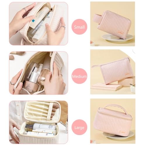 Linpr Travel Makeup Bag, Large Capacity 3 Pcs Cosmetic Bags Set, Pink — view 3