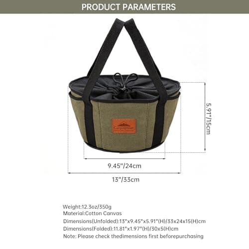 Campingmoon 10 In Dutch Oven Bag, Heavy Duty Canvas Camping Storage Bag with Drawstring, Portable Cookware Organizer for Cast Iron Pot, Anti-Scratch Protection for Camping Picnic — view 6