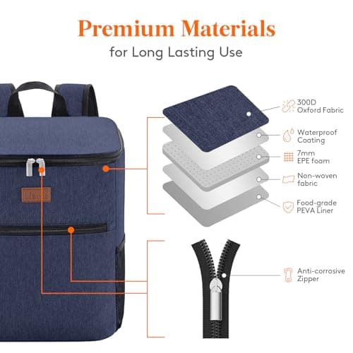 Lifewit 21L 30-Can Soft Cooler Backpack Bag with Hard Liner, Large Insulated Picnic Lunch Box Soft-Sided for Camping/BBQ/Family Outdoor Activities, Dark Blue — view 5
