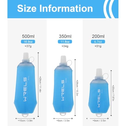 WRELS 200ml/350ml/500ml Collapsible Soft Flask,BPA Free Folding Soft Water Bottle with Hanging Ring,Lightweight TPU Hydration Flask for Running Marathon Cycling Hiking(200ml-2 Packs) — view 2