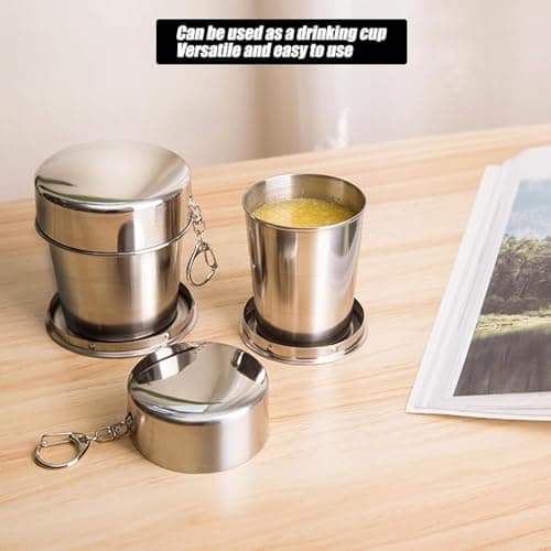 2 Pcs Retractable Folding Mug, Stainless Steel Folding Mug, Portable Coffee Mug, 250ML Reusable Collapsible Tumbler, Collapsible Mug with Key Ring for Travel, Hiking, Camping, Picks — view 6