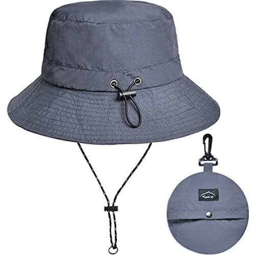 Malaxlx Grey Waterproof Bucket Hat for Women and Men - UV Protection Beach Sun Hat Fishing Safari Boonie Hat Rain Hat Adjustable Packable
