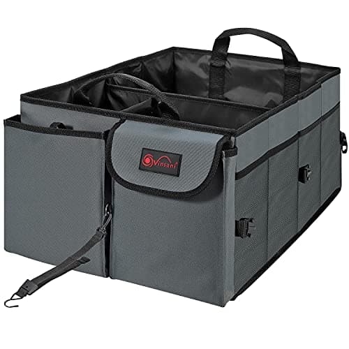 Vinsani Deluxe Car Boot Storage Organiser Bag Anti Slip Foldable Large Tool Box Interior Accessories Declutter Solution Sport Camping Kit Organizer - Suitable for All Vehicles (Grey)