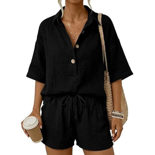 Linen Shorts Women Petite xxl xs White Red Two Piece Sets for Women Summer Cotton Linen Co Ord Sets Breathable Travel Vacation Outfits Short Sleeve Smart Button Down T Shirt Lightweight Fashion Outfit — view 6