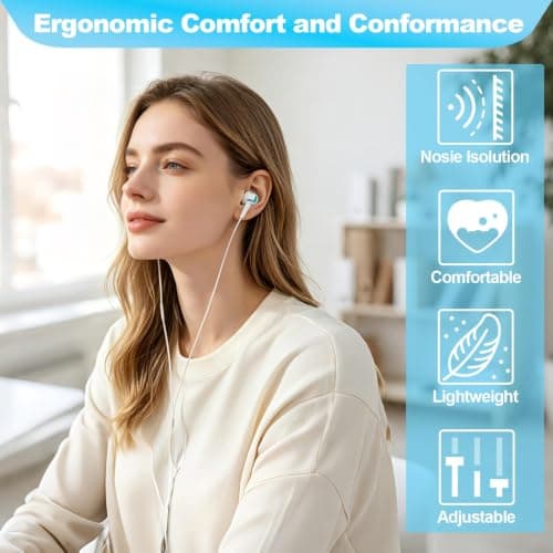 poluu 5 Pairs In-Ear Wired Noise Cancelling Headphones for Smartphone,Laptop,Tablet Wired Earphones with Volume Control Microphone,Noise Isolating,15 Pairs Ear Tips Deep Bass Audio 3.5mm Jack — view 3