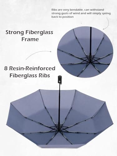 UK-UNIQUE Windproof Travel Umbrella - Compact, Light, Automatic, Strong and Portable - Wind Resistant, Small Folding Backpack Umbrella for Rain - Men and Women (Graphite) — view 3