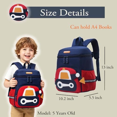 XNDZ Toddler Backpack for Nursery Kids Children Dinosaur with Chest Strap Kindergarten School Bag Outdoor Rucksack for 3-6 Years Boys Girls Navy Airplane — view 6