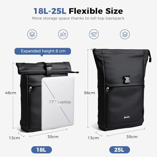 Sylvanthos Waterproof Rolltop Laptop Backpack, 18-25L, Black — view 4