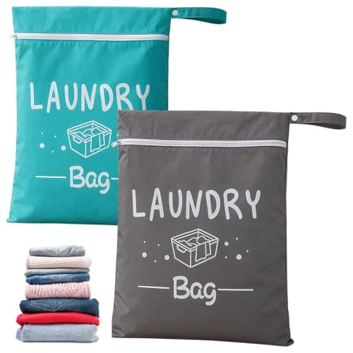 Msjuwek Travel Laundry Bag 2 Pack, Waterproof Wet Bags for Swimming and Dirty Clothes, Small Lightweight Laundry Bags for Travelling, Holiday, Camping and Gym (Green and Grey)