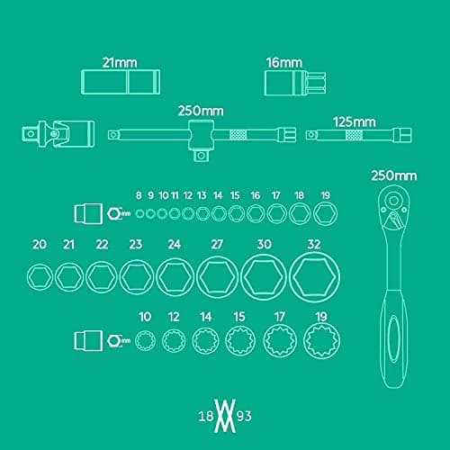 WIESEMANN 1893 Socket Wrench Set 32 pcs with Spark Plug Insert I 1/2" with Ratchet & Adapter I Socket Wrench Inserts I 80096 — view 6