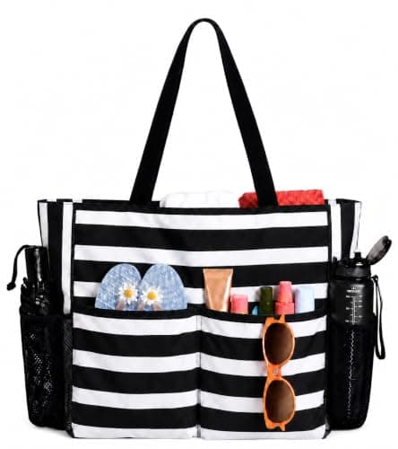 TAHAVICE Beach Tote Bags for Women with Zip, Large Waterproof Beach Bag with Pocket, Summer Beach Bags for Travel, Shopping, Pool, Gym