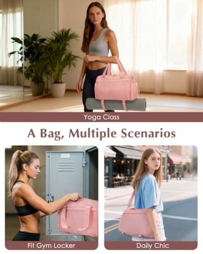 Small Gym Bag Womens with Yoga Mat Holder and Wet Compartment, Pink — view 2