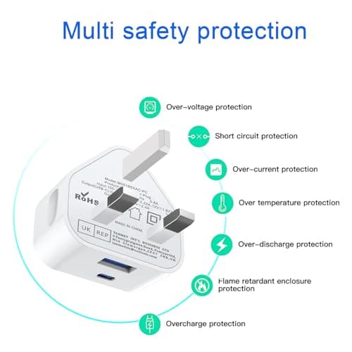 USB C Plug Fast Charge,20W USB A and C Charger Plugs Adapter UK for iPhone 17 Pro Max Air 16e 16 Plus Pro Max 15 14 13 12 11 SE Watch iPad Pro Mini Air 9 10 11th A16,Dual Port Type USBC Charging Head — view 2