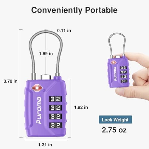 Puroma TSA Approved Luggage Lock, 4 Digit Combination Travel Locks Resettable Code Lock with Zinc Alloy Body for Suitcase, Toolbox, Backpack, Bag, Gym Locker, Basic Purple, Classic — view 3