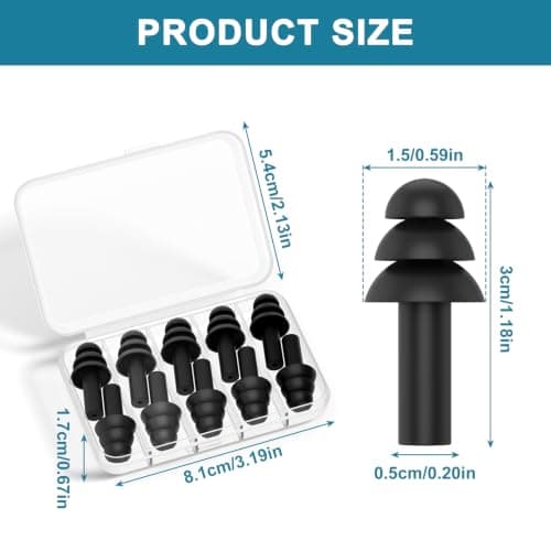 5 Pairs Earplugs for Sleeping Noise Cancelling, Reusable Ear Plugs– Super Soft, Silicone Ear Plug, for Sleeping, Swimming, Snoring, Concerts, Work, Noisy Places Black*5 — view 2