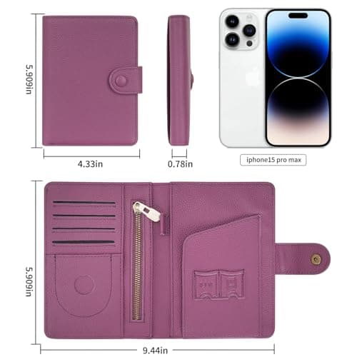 WASON Leather Passport Cover Wallet - Travel Passport Holder with RFID, Card Slots, Cash Pocket, Coin Purse, Tracker Slot, Boarding Pass and Ticket Organizer for Men and Women (Purple) — view 3