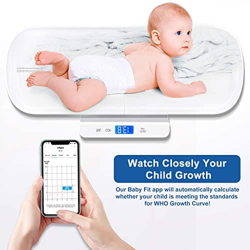 UNICHERRY Bluetooth Baby Scales, baby weighing scale, Multifunctional baby scale with removable tray, baby scales digital with Tare and Hold Functions, Free App and Batteries(Max: 100 kg) — view 5