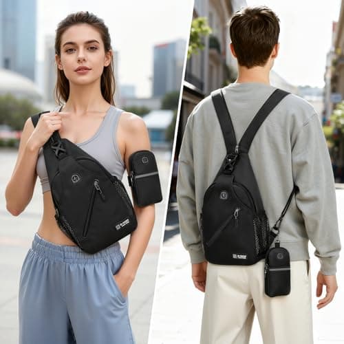 Crossbody Shoulder Bags, Convertible Sling Bag with Side Mesh Pockets and Headphone Hole, Crossbody Backpack and Arm Bag Set, Lightweight Chest Bag Casual Daypack for Women Men Camping Travel Hiking — view 6
