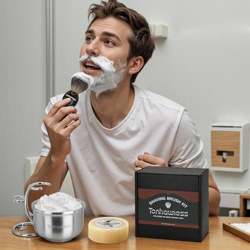 Shaving Brushes Kit For Men, 4 In 1 Shaving Brush Set Includes Badger Hair Shave Brush, Stainless Steel Shaving Bowl, Shaving Stand and Soap — view 6