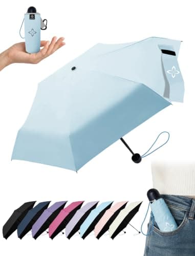 LILAC Mini Compact Folding Umbrella, Travel Pocket Rain Sun UPF 100+ UV