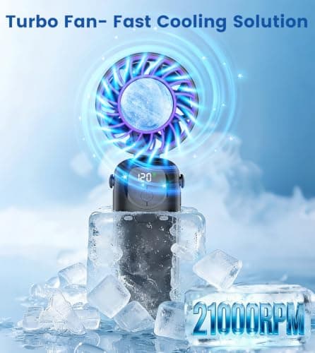 Handheld Portable Turbo Fan with Cooling Plate, Powerful 21000 RPM, 5000mAh Battery, Speed (1-120), Up to 22Hrs Cooling, 90°Foldable Rechargeable Mini Hand Held Fans for Travel/Outdoor/Home/Office — view 4
